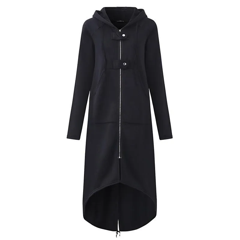 Women winter long zipper button hooded duster coat