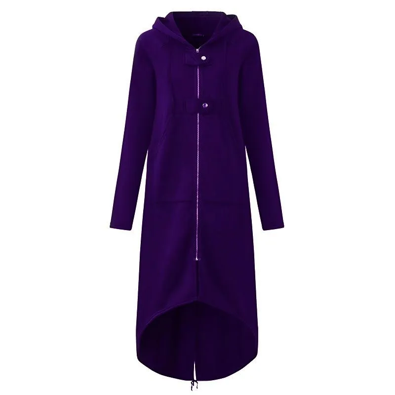 Women winter long zipper button hooded duster coat