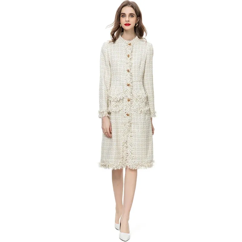 Women's Elegant Luxe White Tweed Long Coat