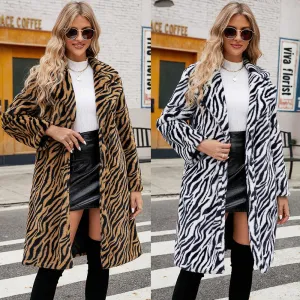 Women's Faux Fur Zebra Print Coat