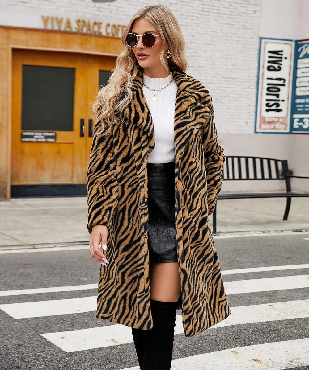 Women's Faux Fur Zebra Print Coat