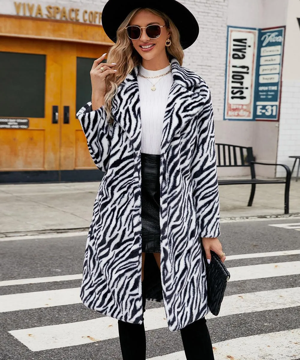 Women's Faux Fur Zebra Print Coat