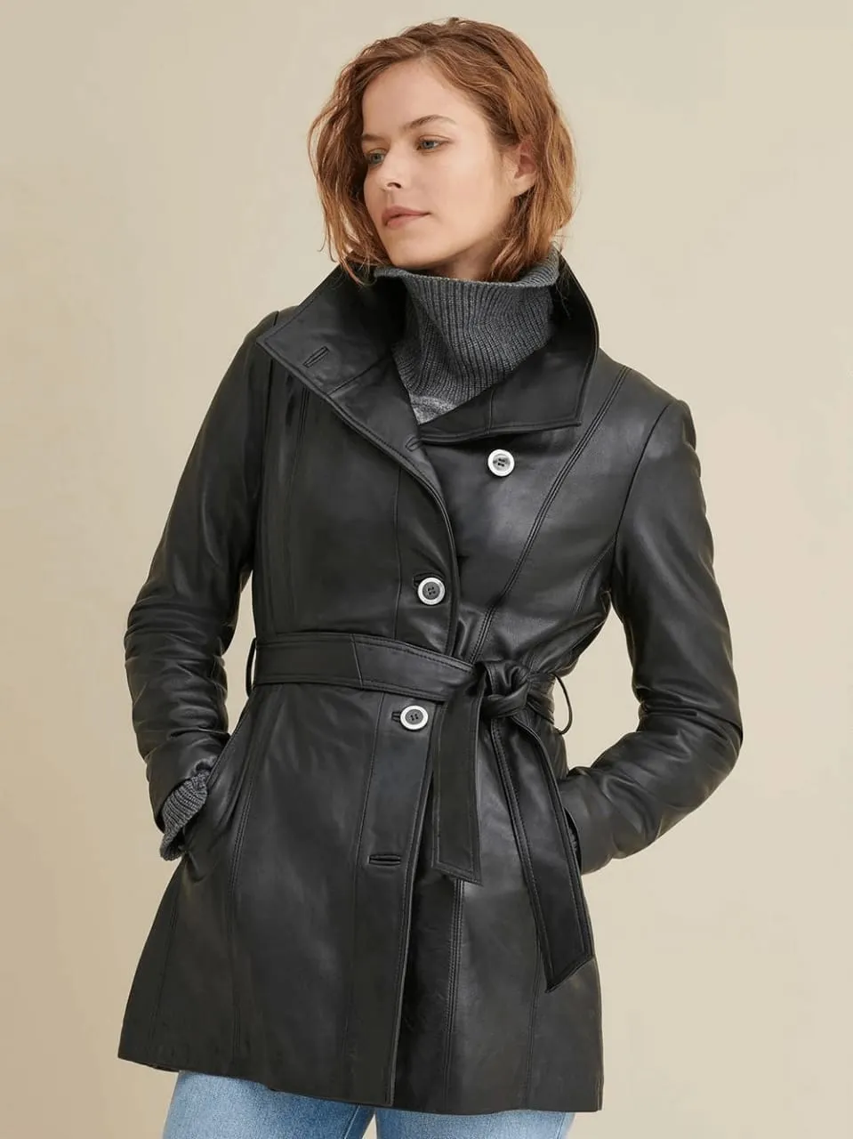 Women’s Long Black Leather Coat