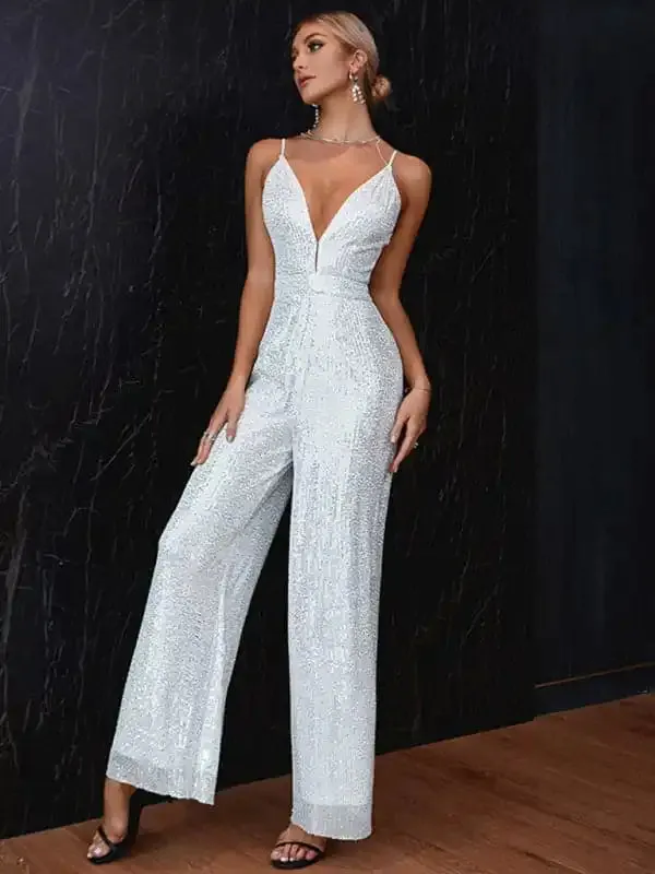 Women’s New Sleeveless Backless Sequin Slim Fit Fashion Suspender Jumpsuit