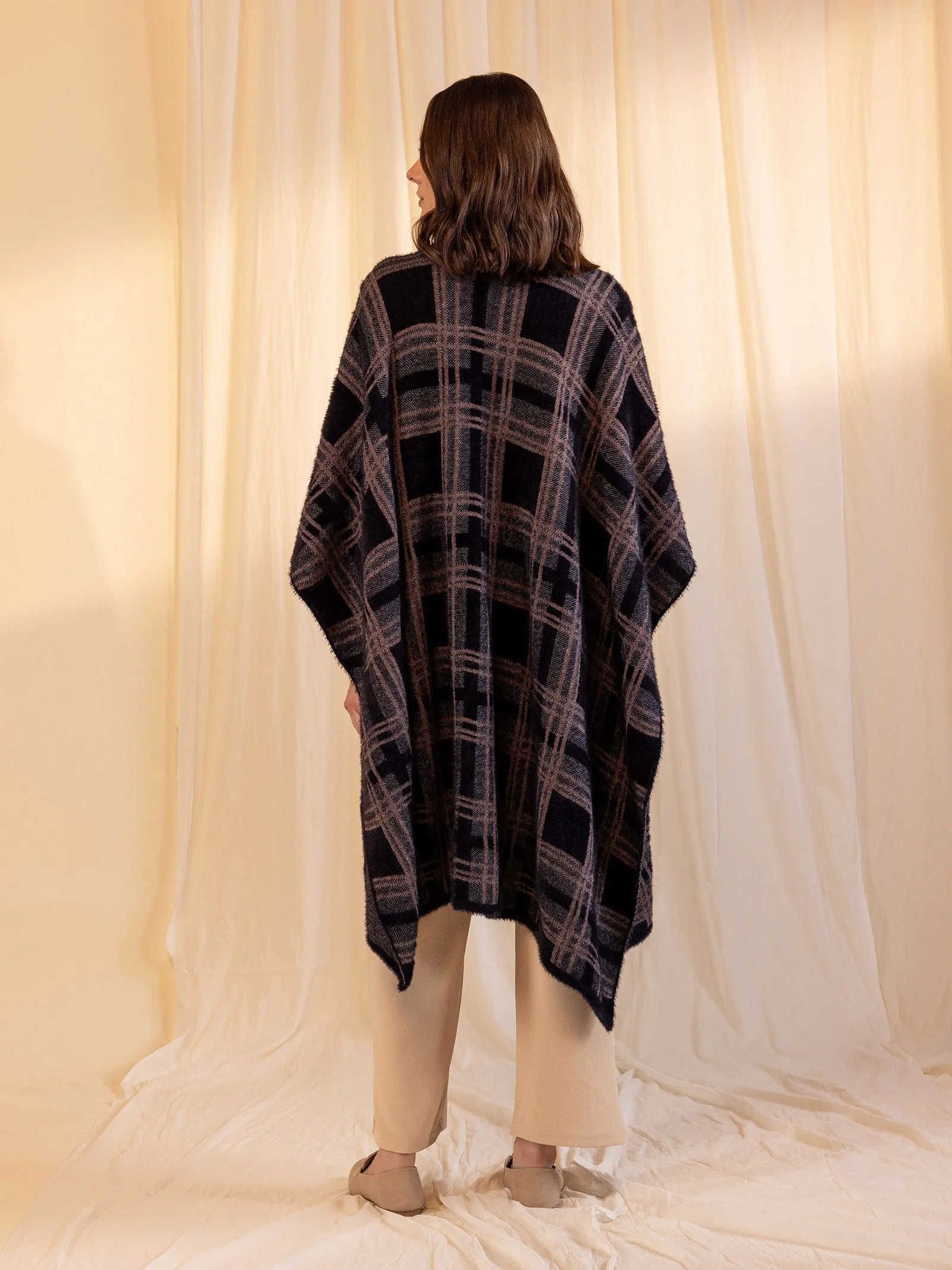 Woolen Reversible Check Cape Ebony