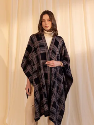 Woolen Reversible Check Cape Ebony