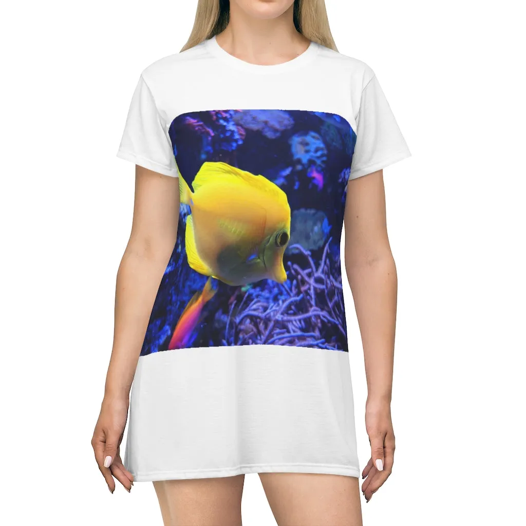 Yellow Fish All Over Print T-Shirt Dress