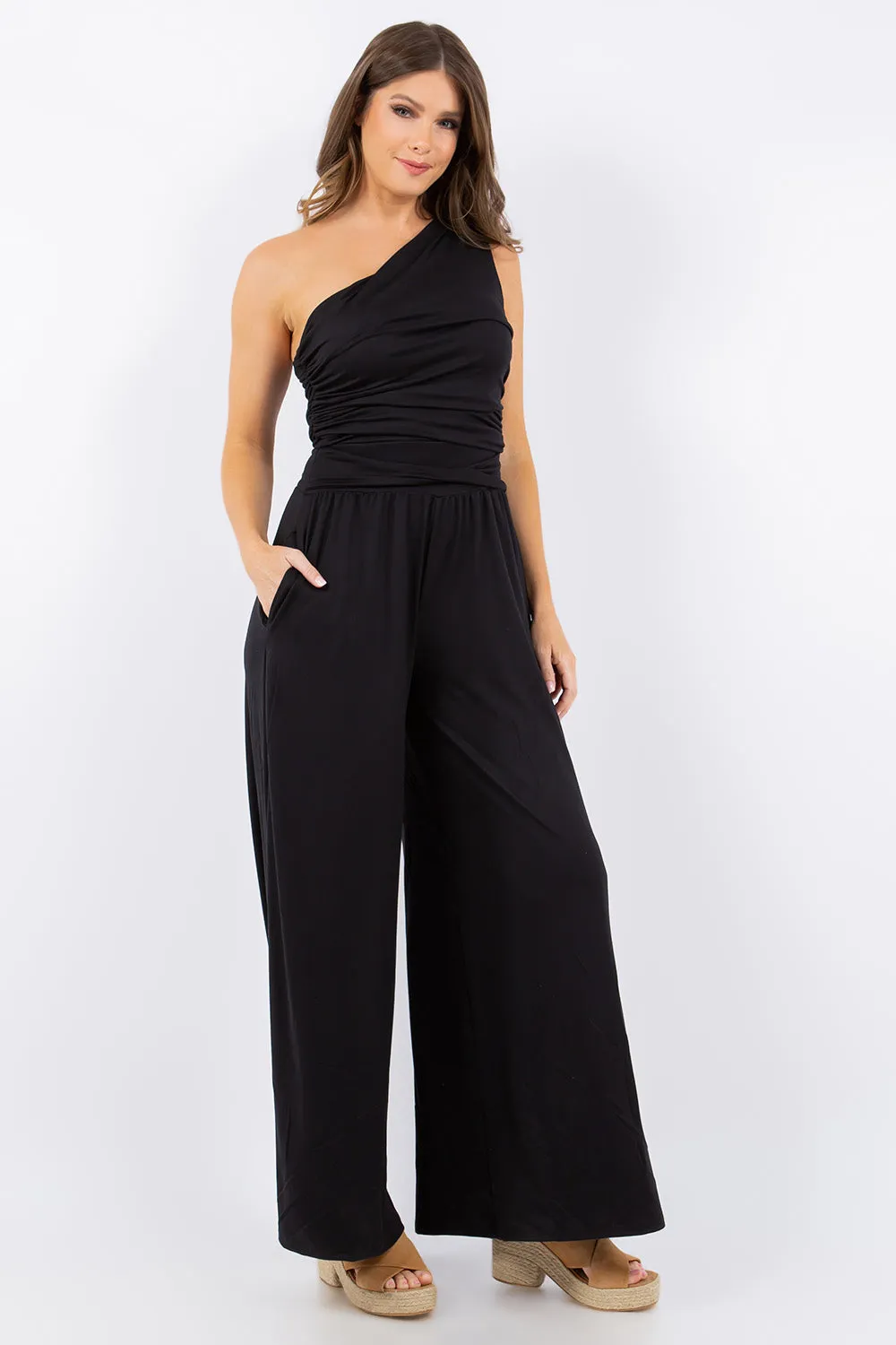 Zara One Shoulder Jumpsuit with Pockets