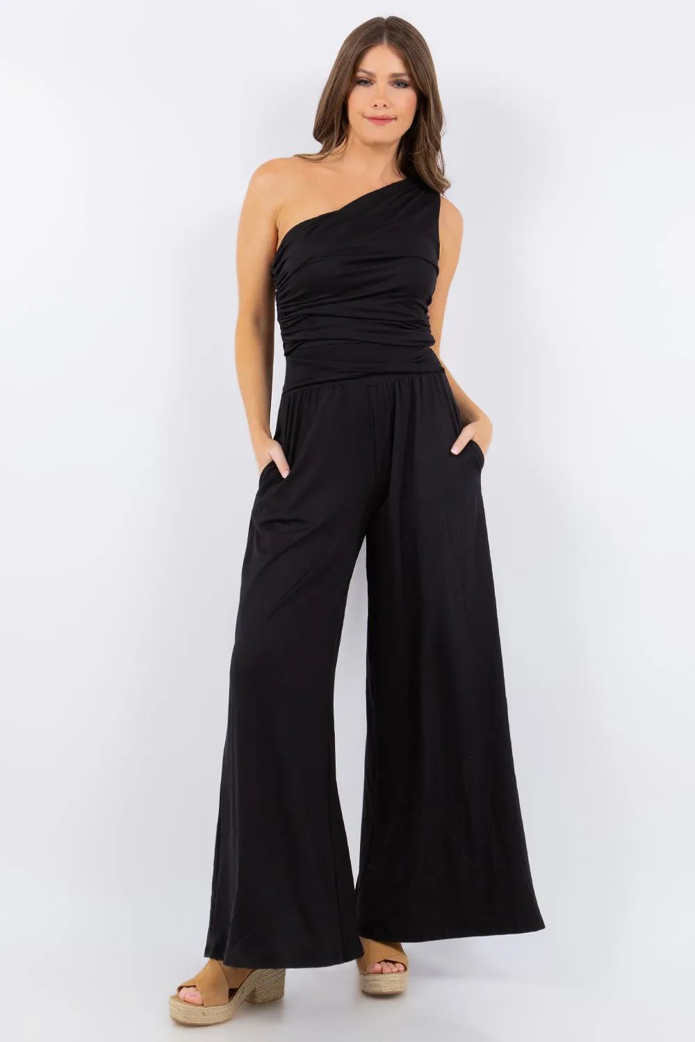 Zara One Shoulder Jumpsuit with Pockets